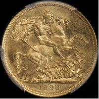 1896 Sydney Veiled Head Sovereign Choice Unc (PCGS MS63)