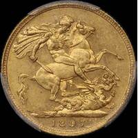 1897 Sydney Veiled Head Sovereign Unc (PCGS MS60)