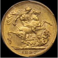 1897 Melbourne Veiled Head Sovereign Unc (PCGS MS62)