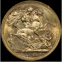 1898 Melbourne Veiled Head Sovereign about Unc