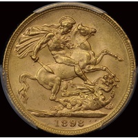 1898 Melbourne Veiled Head Sovereign Choice Unc (PCGS MS63)