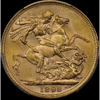 1898 Melbourne Veiled Head Sovereign Unc (PCGS MS61)