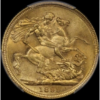 1899 Sydney Veiled Head Sovereign Unc (PCGS MS62)