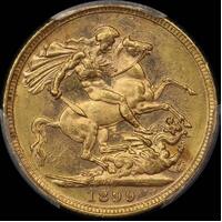 1899 Melbourne Veiled Head Sovereign PCGS AU58