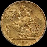 1899 Melbourne Veiled Head Sovereign Unc (PCGS MS62)