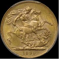 1899 Perth Veiled Head Sovereign PCGS AU58