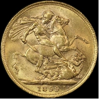 1899 Perth Veiled Head Sovereign about Unc