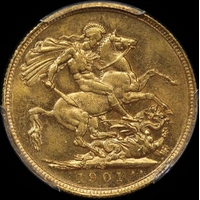 1901 Sydney Veiled Head Sovereign Unc (PCGS MS62)