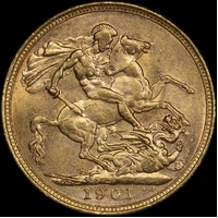 1901 Melbourne Veiled Head Sovereign about Uncirculated