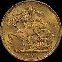 1901 Melbourne Veiled Head Sovereign PCGS AU58