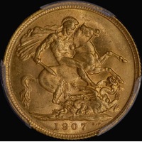 1907 Sydney Edward VII Sovereign Choice Unc (PCGS MS64)
