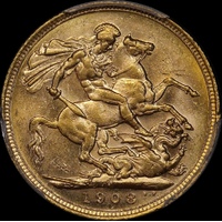 1908 Melbourne Edward VII Sovereign Unc (PCGS MS61)