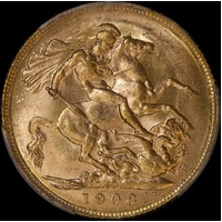 1908 Perth Edward VII Sovereign Choice Unc (PCGS MS63+)