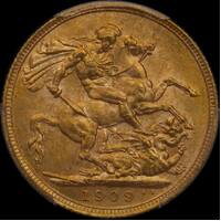 1909 Melbourne Edward VII Sovereign Unc (PCGS MS62+)