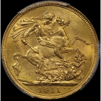 1911 Sydney George V Large Head Sovereign PCGS MS63