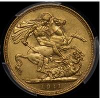1911 Sydney George V Large Head Sovereign PCGS AU55