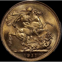 1911 Sydney George V Large Head Sovereign Unc (PCGS MS62)