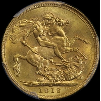 1912 Sydney George V Large Head Sovereign PCGS MS64