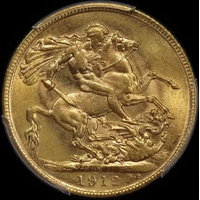 1912 Melbourne George V Large Head Sovereign Choice Unc (PCGS MS63)