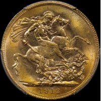 1912 Perth George V Large Head Sovereign Choice Unc (PCGS MS63)