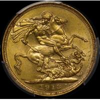 1913 Sydney George V Large Head Sovereign PCGS AU58