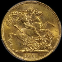 1913 Melbourne George V Large Head Sovereign Unc (PCGS MS62)