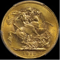 1913 Perth George V Large Head Sovereign Unc (PCGS MS62)