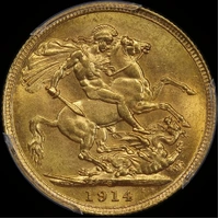 1914 Sydney George V Large Head Sovereign PCGS MS63