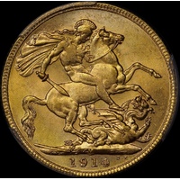 1914 Melbourne George V Large Head Sovereign Choice Unc (PCGS MS63)