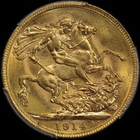1914 Melbourne George V Large Head Sovereign Choice Unc (PCGS MS63)