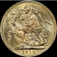 1914 Perth George V Large Head Sovereign Choice Unc (PCGS MS63)