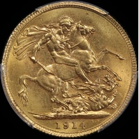 1914 Perth George V Large Head Sovereign Unc (PCGS MS62)
