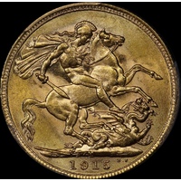 1915 Melbourne George V Large Head Sovereign Choice Unc (PCGS MS63)
