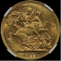 1915 Melbourne George V Large Head Sovereign Unc (NGC MS62)