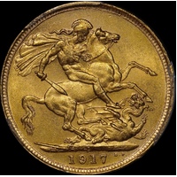 1917 Sydney George V Large Head Sovereign Choice Unc (PCGS MS63)