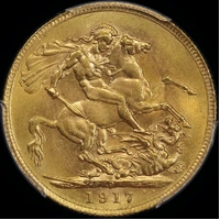 1917 Perth George V Large Head Sovereign Choice Unc (PCGS MS63)