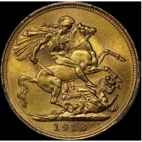 1918 Sydney George V Large Head Sovereign Unc (PCGS MS61)