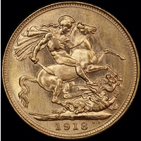 1918 Sydney George V Large Head Sovereign Choice Uncirculated