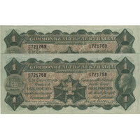 1923 One Pound Consecutive Pair Miller/Collins R23B PCGS Choice UNC 64 PPQ