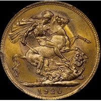 1920 Perth George V Large Head Sovereign Choice Unc (PCGS MS63)