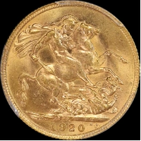 1920 Perth George V Large Head Sovereign Choice Unc (PCGS MS63)