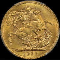 1920 Perth George V Large Head Sovereign Unc (PCGS MS62)