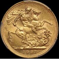 1921 Sydney George V Large Head Sovereign Unc (PCGS MS62)
