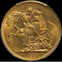 1921 Perth George V Large Head Sovereign Choice Unc (PCGS MS63)