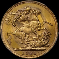 1922 Perth George V Large Head Sovereign Choice Unc (PCGS MS63)