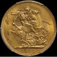 1922 Perth George V Large Head Sovereign Unc (PCGS MS62)