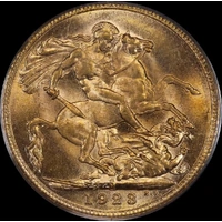 1923 Melbourne George V Large Head Sovereign Choice Unc (PCGS MS63)
