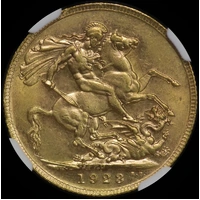 1923 Perth George V Large Head Sovereign NGC MS64