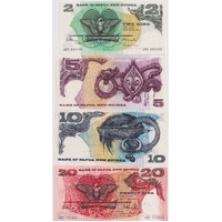 Papua New Guinea 1975-77 4 Note Set (2-20 Kina) Uncirculated