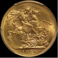 1924 Perth George V Large Head Sovereign Choice Unc (PCGS MS63)